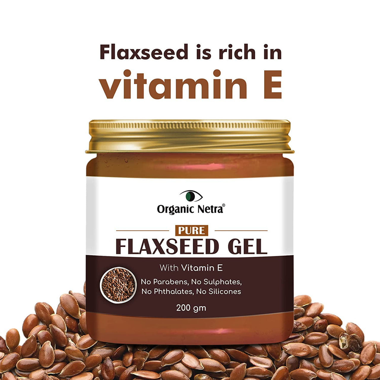Organic Netra Pure Flaxseed Gel 200g and Organic Netra 100% Pure Plant Based Vitamin E Oil For Radiant, Moisturized Youthful Skin -30 ml.