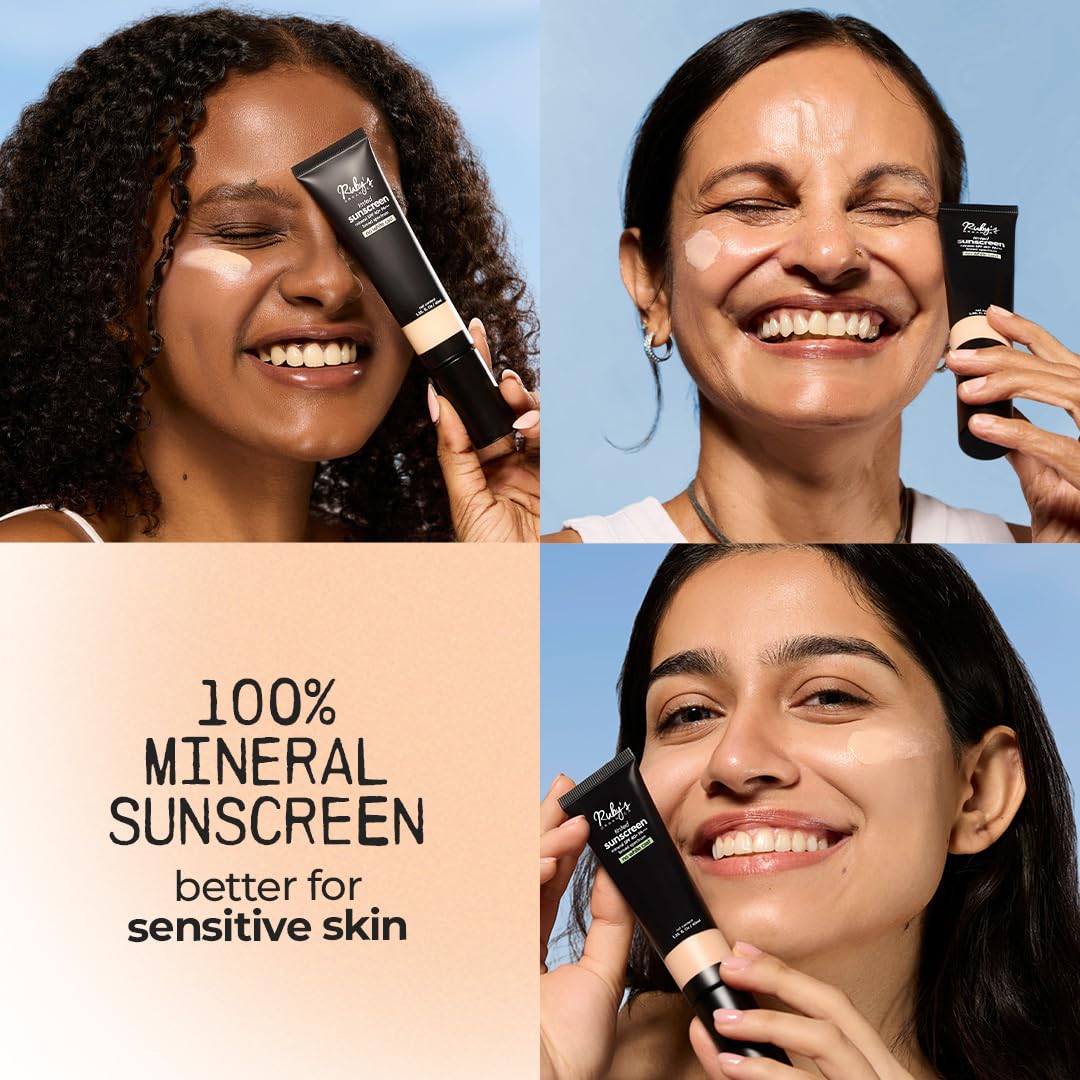 Ruby's Organics Tinted Mineral Sunscreen with SPF 40, Universal Tint, No white cast, 100% Mineral UVA+UVB Filters, Water-resistant, Sensitive skin safe, No synthetic chemicals, Natural & Vegan, all Skin-tones - 40ml