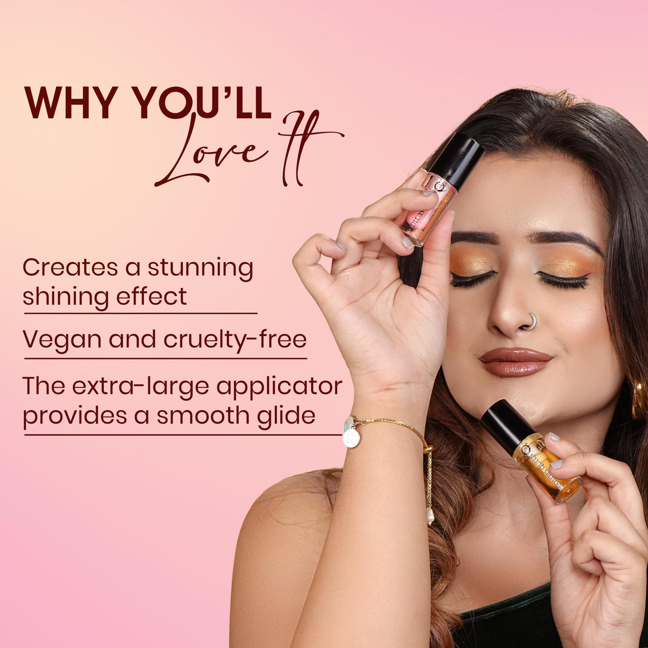 Colors Queen Lip Therapy Glossy Lip Gloss | Nourishing & Hydrating Formula| Lightweight, Highly Pigmented and One Swipe Application | Non Sticky Lip Gloss with Extra Large Applicator (01 - Strawberry, 4.8ml)