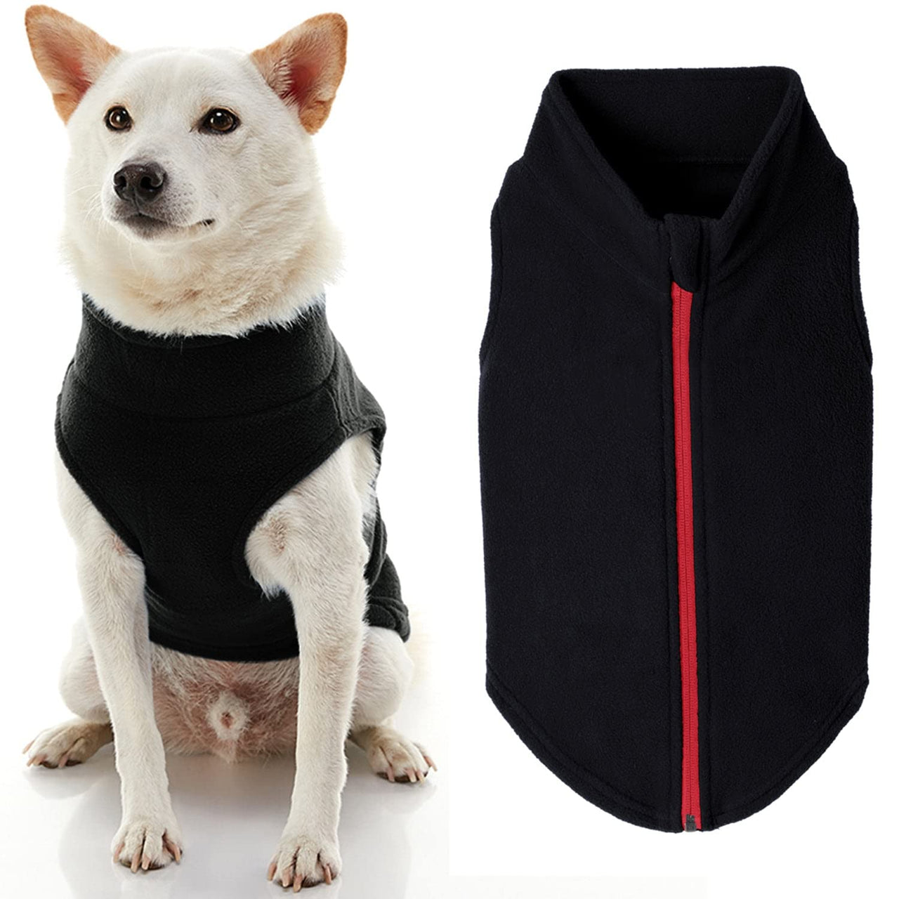 Gooby Zip Up Fleece Dog Sweater - Black, 3X-Large - Warm Pullover Fleece Step-in Dog Jacket with Dual D Ring Leash - Winter Small Dog Sweater - Dog Clothes for Small Dogs Boy and Medium Dogs 3X-Large chest (~28.5")