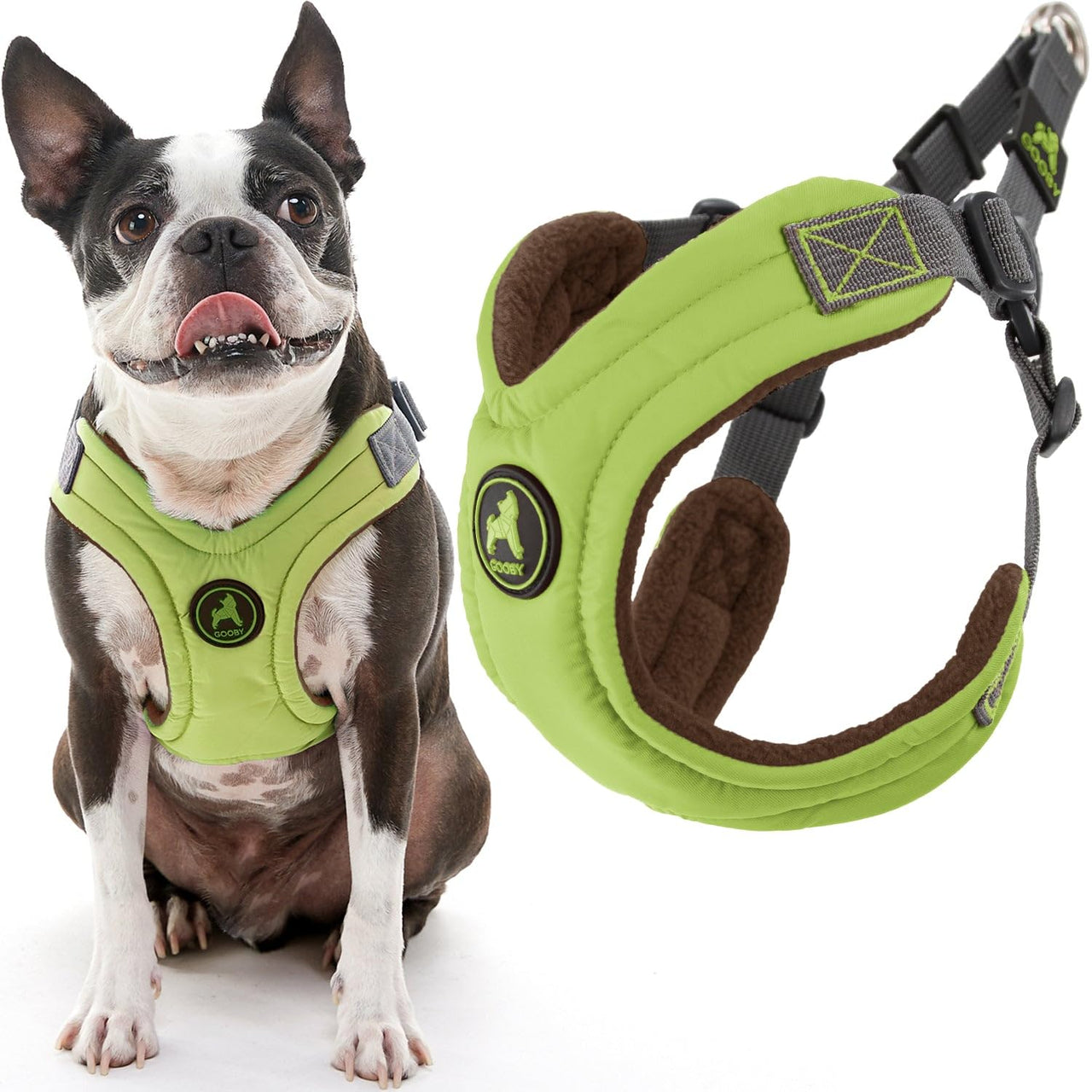 Gooby Escape Free Memory Foam Harness - Green, Large - No Pull Step-in Small Dog Harness with Four Point Adjustment - Perfect on The Go Dog Harness for Medium Dogs No Pull and Small Dogs Large Chest (16.5~24.25")