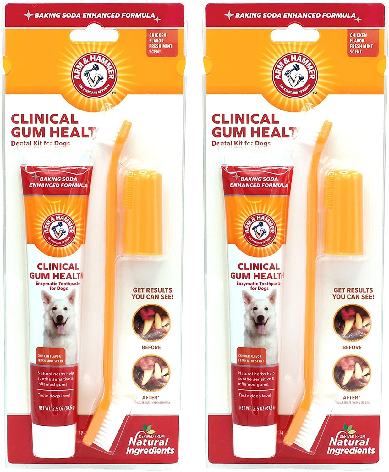 Arm & Hammer for Pets Clinical Care Dental Gum Health Kit for Dogs | Contains Toothpaste, Toothbrush & Fingerbrush | Soothes Inflamed Gums, 3-Piece Kit, Chicken Flavor - 2 Pack