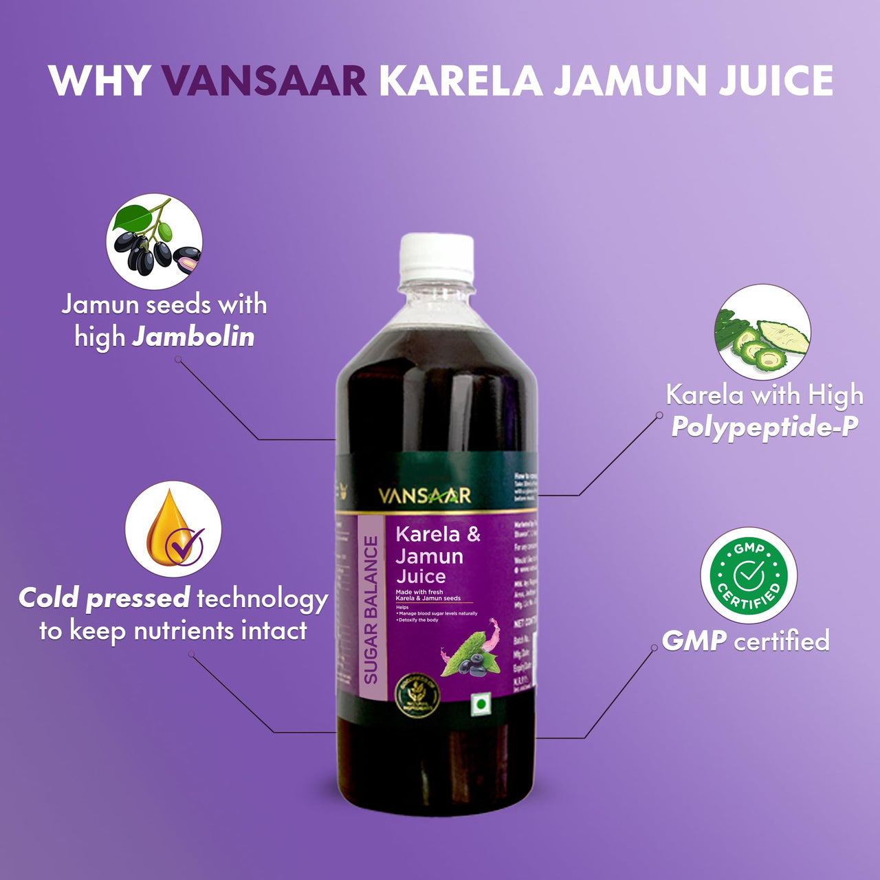 Vansaar Karela & Jamun Juice-1L| Blood sugar level management | Suitable for diabetes & prediabetes care