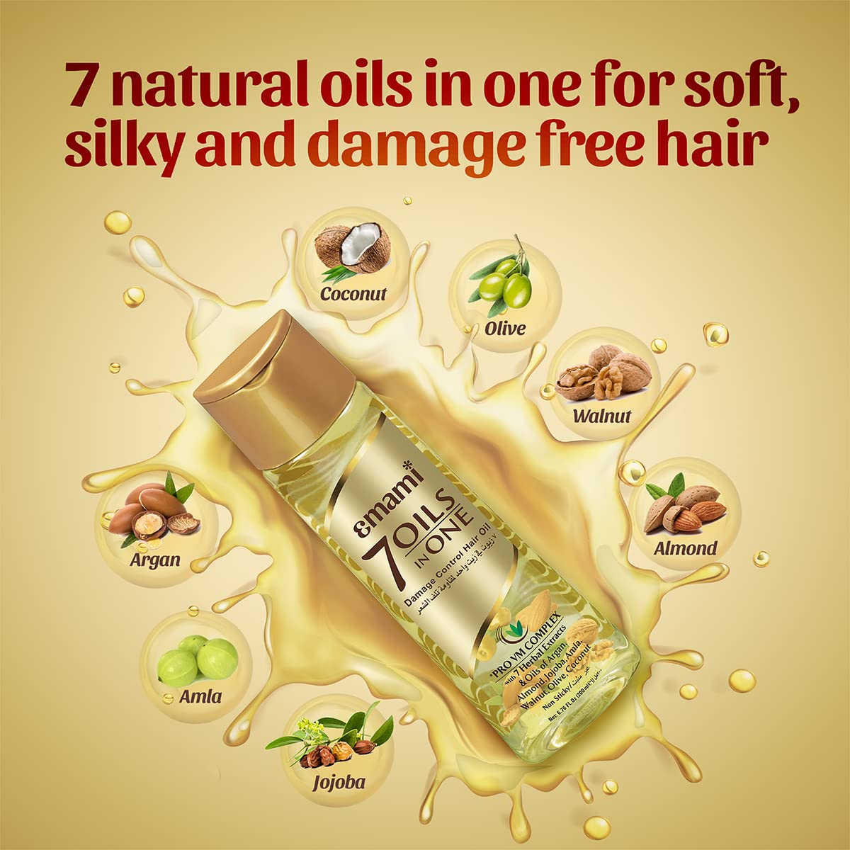 Emami 7 Oils in One Hair Oil | Makes Hair 20x Stronger and Manageable | Coconut Oil, Amla, Jojoba, Olive, Walnut, Argan & Almond Oils | 200ml