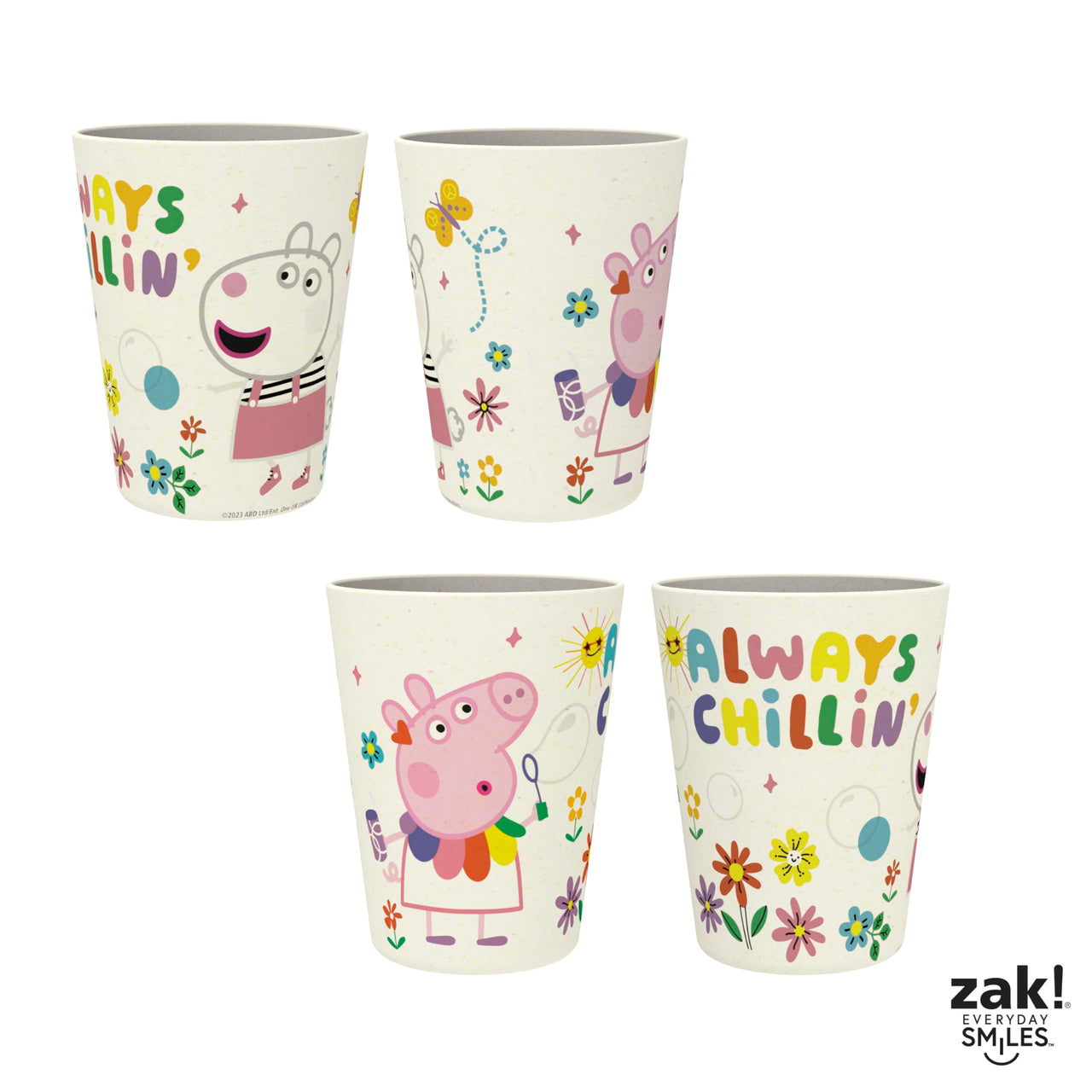 Zak Designs Peppa Pig Kids Dinnerware Set 3 Pieces, Durable and Sustainable Melamine Bamboo Plate, Bowl, and Tumbler are Perfect For Dinner Time With Family (Peppa, Suzy, Zuzu) 8" Plate, 6" Bowl, 10oz Tumbler
