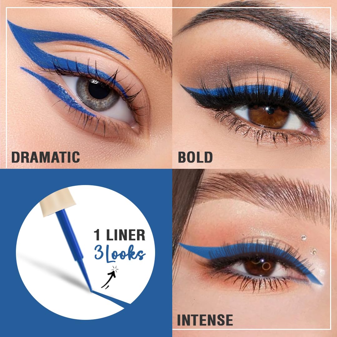 Glamveda Super Matte Liquid Eyeliner – Blue, Smudge-Proof, Waterproof, Quick Drying | 24-Hour Long Stay | Smooth Application | Bold, Clean, Smudge-Free Look