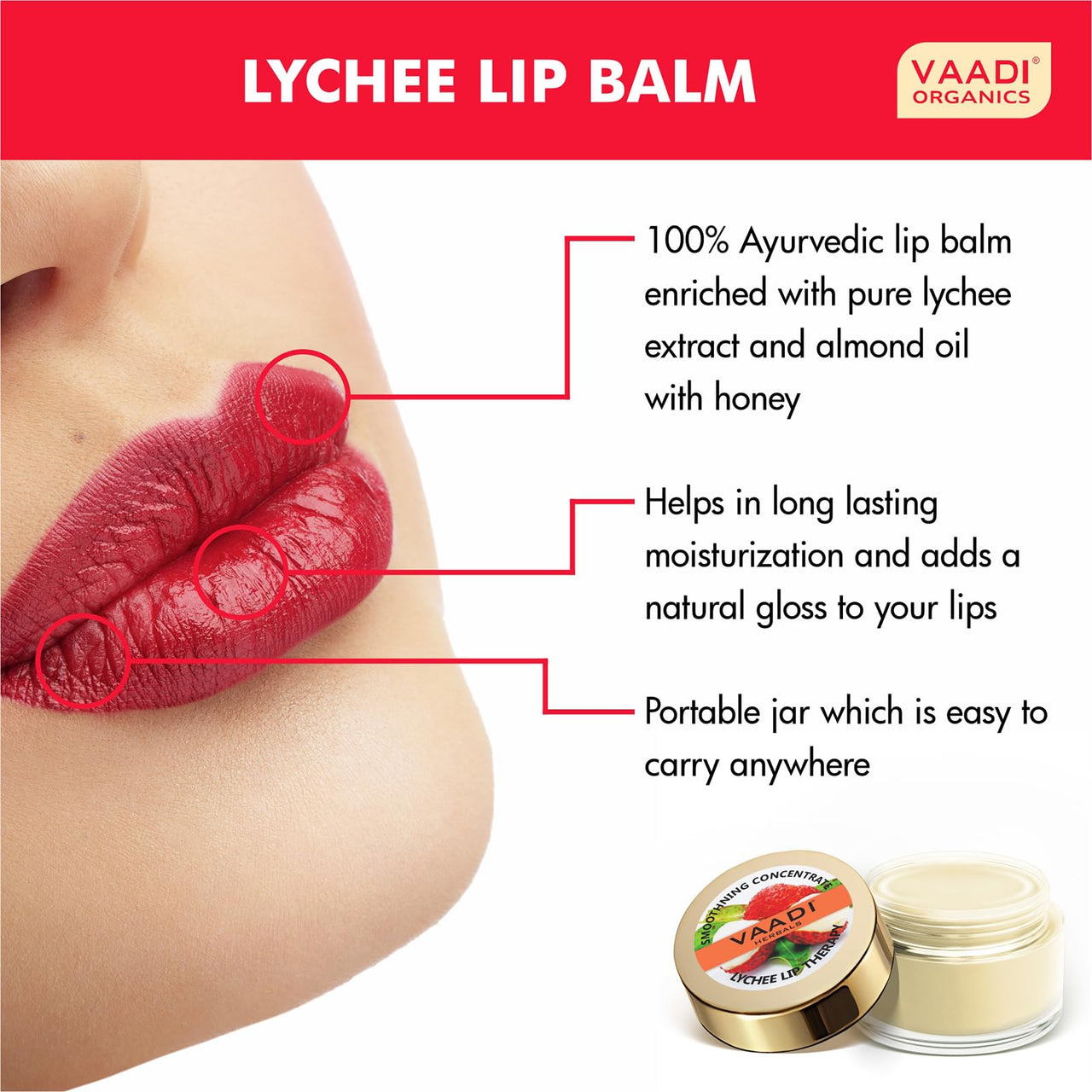 VAADI HERBALS Lip Balm, Lychee, 10 Gm,Multi