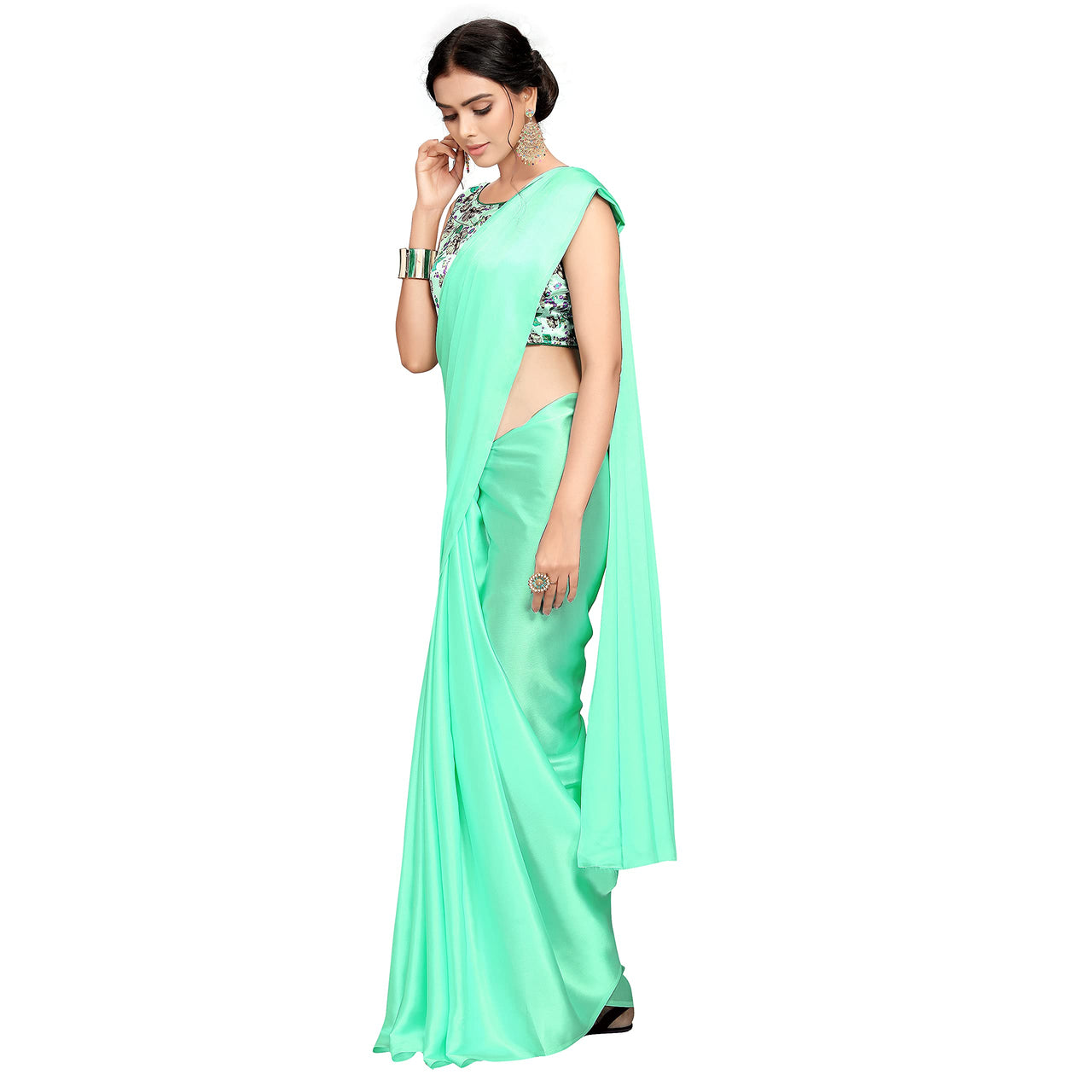 Cloud walker Women Soft Satin Silk Saree With Digital Printed Unstiched Blouse Piece(5.5m Saree +0.8m Blouse Piece).