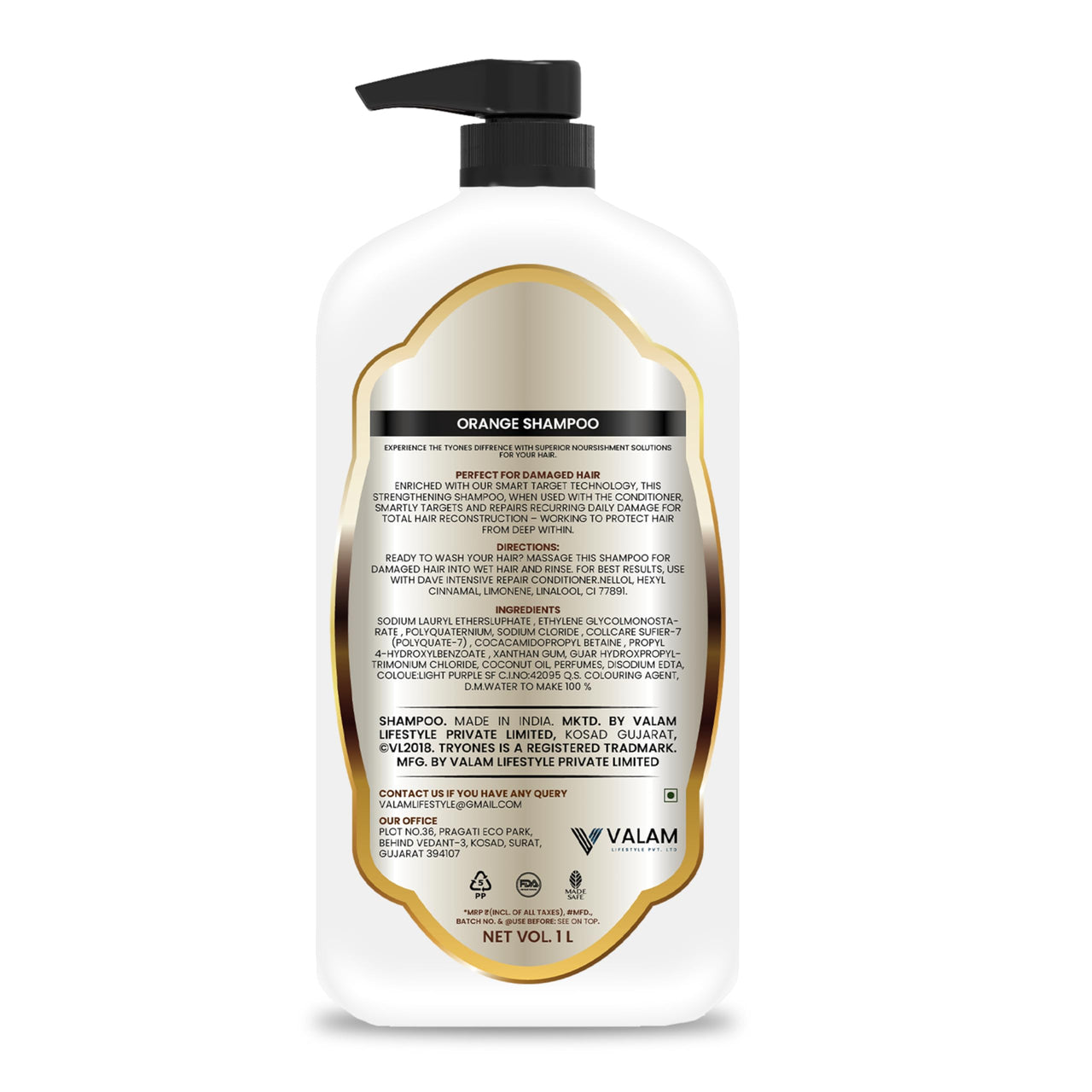 TryOnes Orange Shampoo Hair Repairing Shampoo Paraben Free Gentle & Soft Shampoo For Women & Men_1000 ml