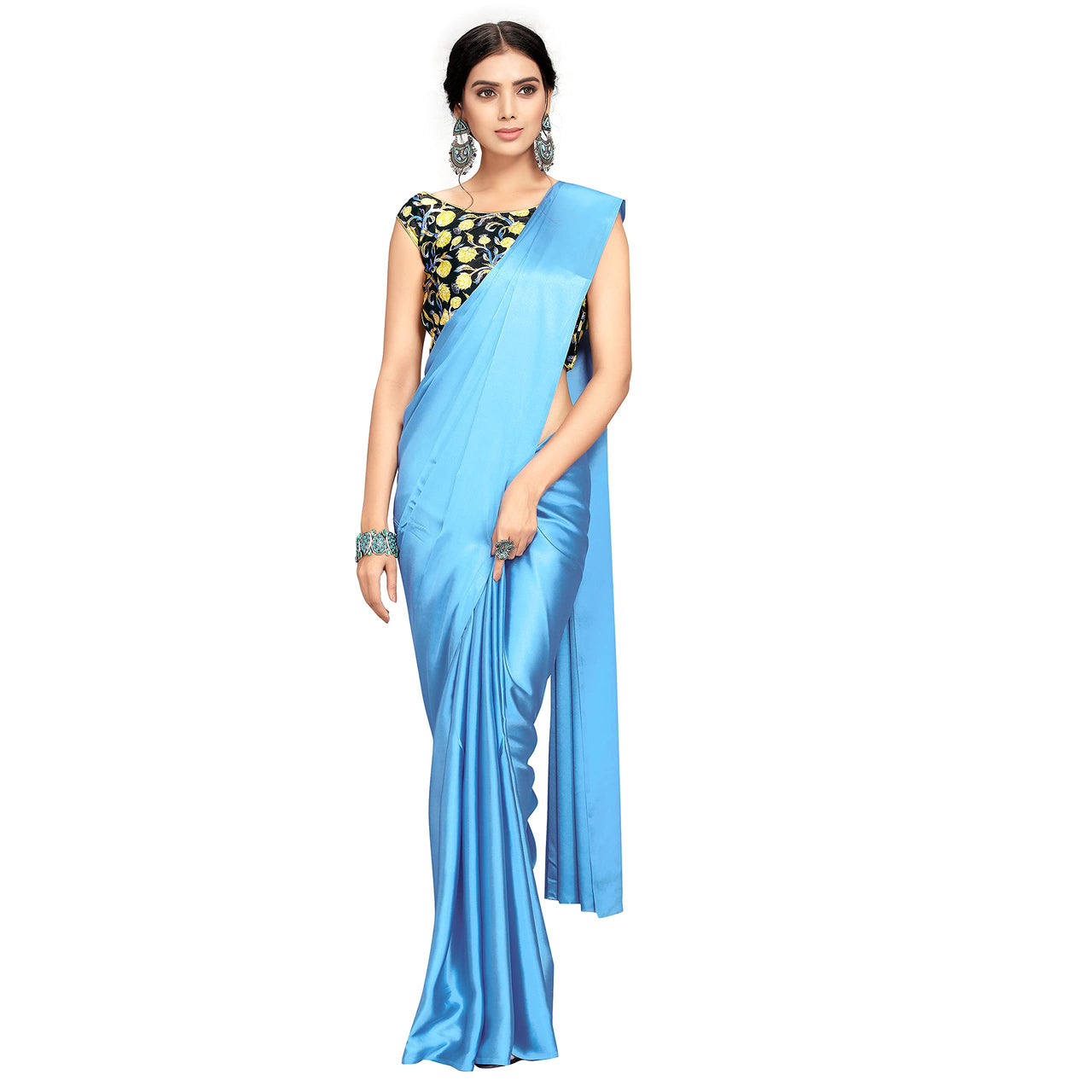 Cloud walker Women Soft Satin Silk Saree With Digital Printed Unstiched Blouse Piece(5.5m Saree +0.8m Blouse Piece).