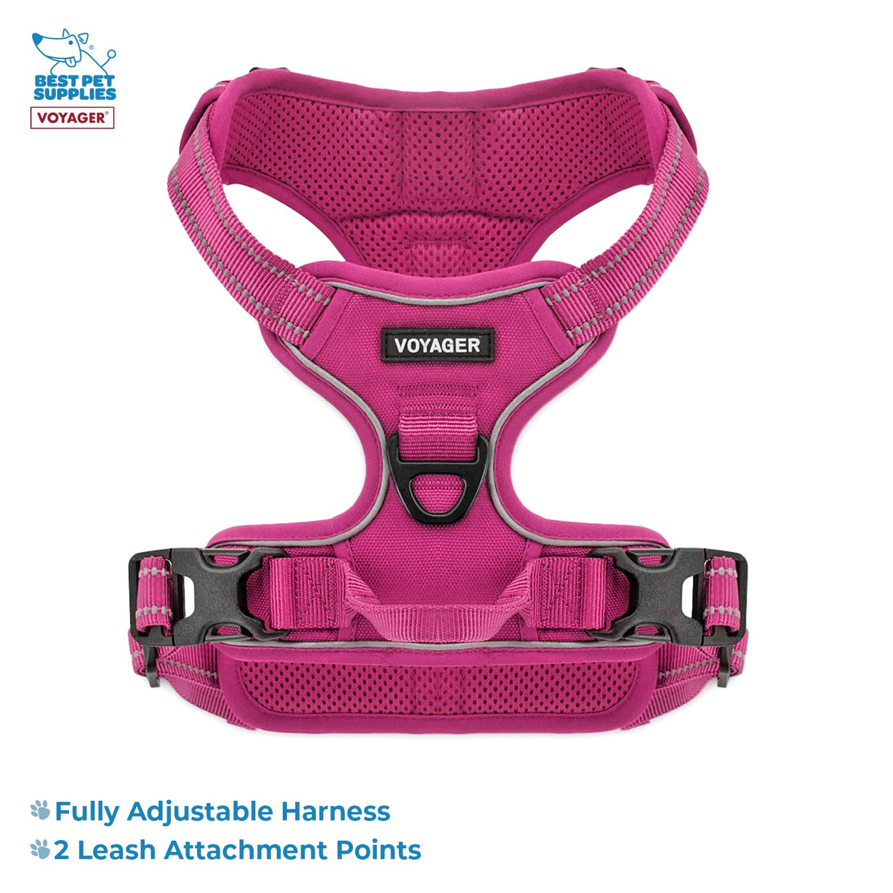 Voyager Dog Harness Dual Leash Attachment No-Pull Control Adjustable Soft but Strong Pet Harness for Medium and Large Dogs with 3M Reflective Technology - Harness Leash Set (Fuchsia), XL XL (Chest: 28 - 37") Harness Leash Set (Fuchsia Nylon)