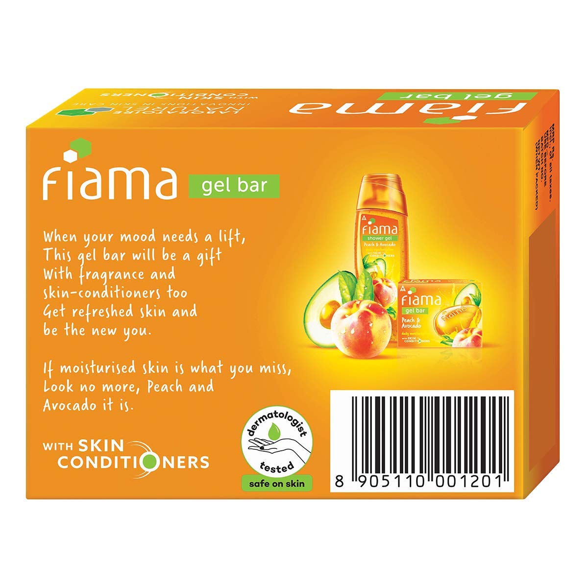 Fiama Gel Bar Peach and Avocado for moisturized skin, with skin conditioners, 125 g (Pack of 1)