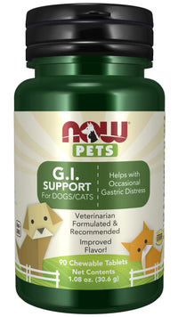 NOW Pet Health, G.I. Support Supplement, Formulated for Cats & Dogs, NASC Certified, 90 Chewable Tablets Light Brown