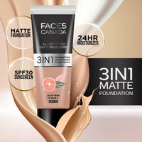FACESCANADA All Day Hydra Matte Cream Foundation-Mini|3-In-1 Foundation + Moisturizer + Spf 30|24 Hr Aloe Hydration&Vitamin C|10Hr Long Wear|Medium To High Buildable Coverage|Rose Ivory,15Ml,1 Count