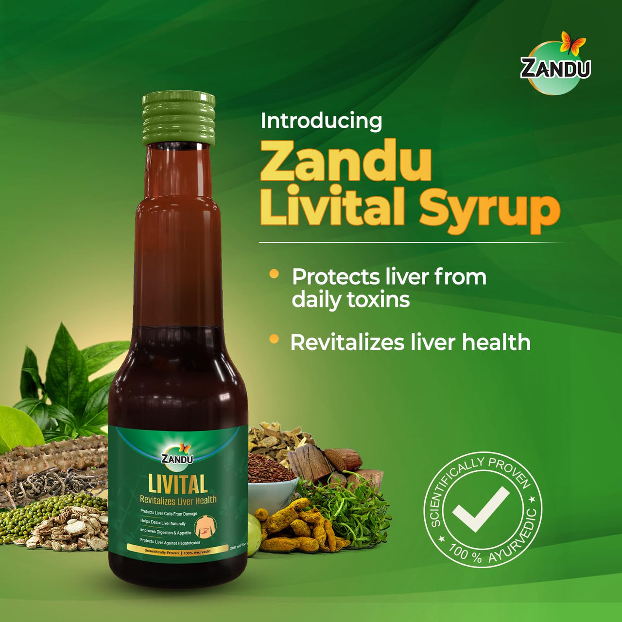 Zandu Livital Syrup – 200 ml | Scientifically proven Ayurvedic Liver Care & Detox Support |Revitalises Liver Health Naturally & Boosts Appetite & Digestion | Blend of 12 Potent Herbs