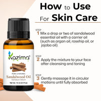KAZIMA Sandalwood Oil for Skin, Face & Aromatherapy | Pure & Natural Sandalwood Essential Oil (Chandan Oil) for Stress Relief & Relaxation | Sandalwood Oil for Diffuser & Pooja | 15 ml
