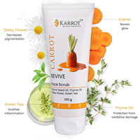 Karrot Natural Skincare Carrot Exfoliating Scrub for Glowing and Brightening Skin, Revitalizes Dullness and Rejuvenates, Contains Green Tea, Thyme Oil, For Men and Women, All Skin Types, 100gms