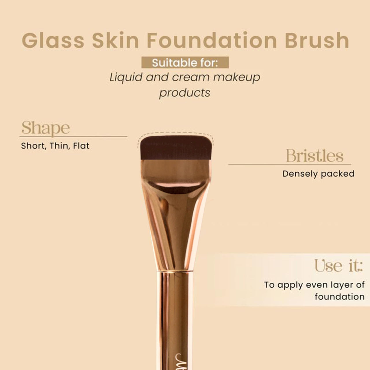 Milagro Beauty Glass Skin Foundation Professional Brush (18) | Full Coverage & Finish| Ultra Soft Bristles | Easy Blending For Cream & Liquid Foundation Application