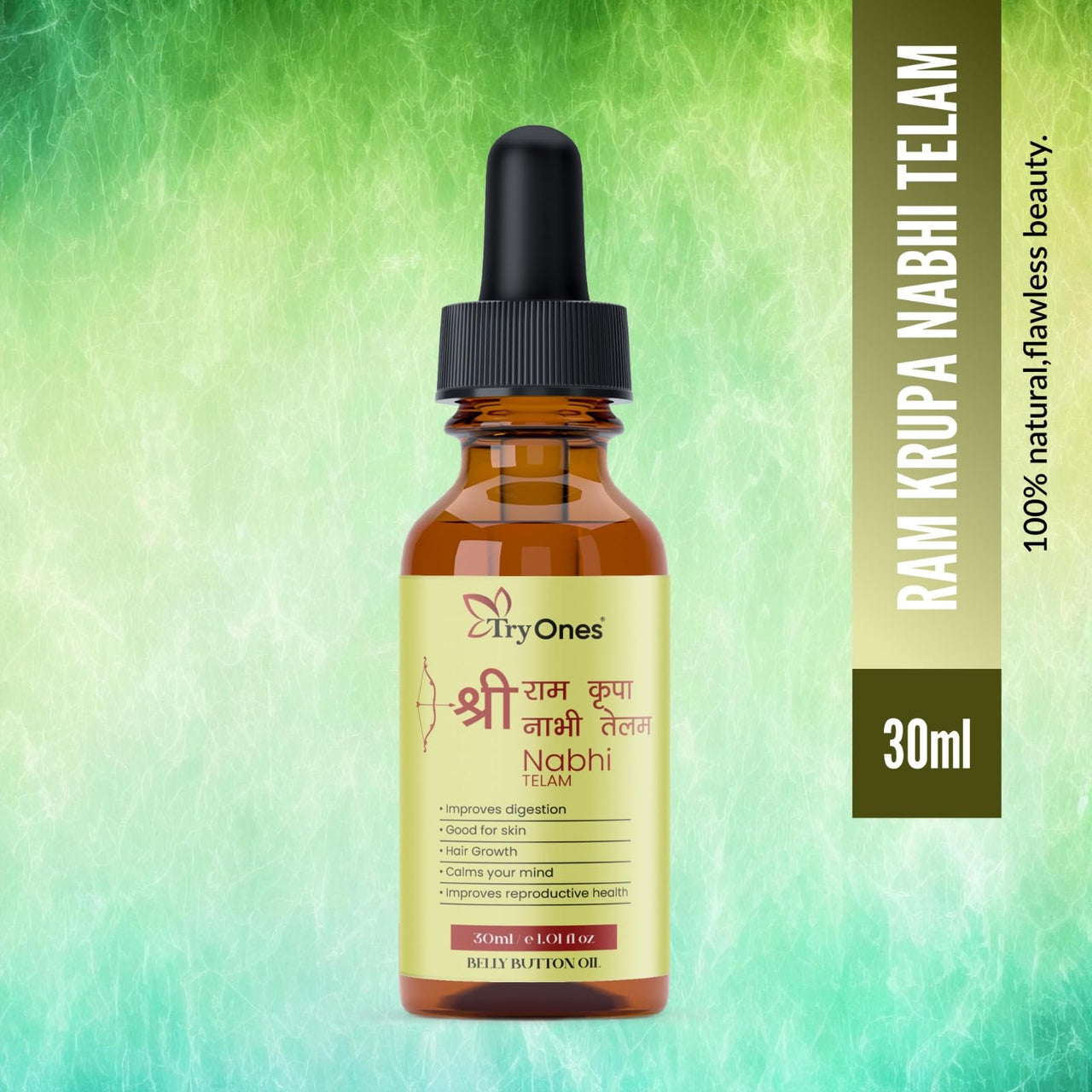 TryOnes Shree Ram Krupa Nabhi Telam Ayurvedic Navel Oil for Digestion, Skin, Hair, and Mind | Net Weight: 30ml | Pack of (2)