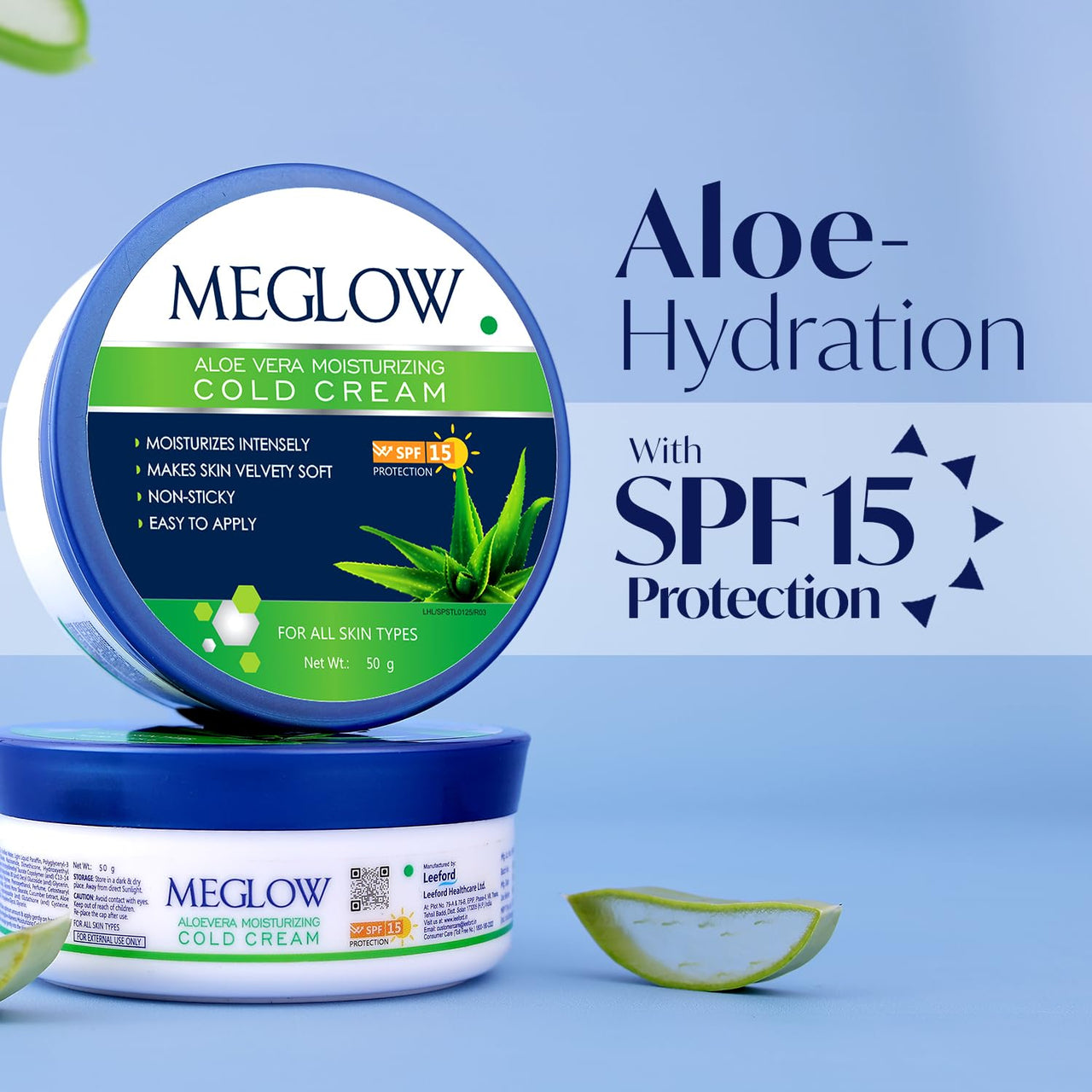 Meglow Aloe Vera Moisturizing Cold Cream for Winter | Moisturizer with SPF 15 Protection | Deep Hydration for Dry Skin | Nourishing Face Cream for Women & Men - 125g (Pack of 2)