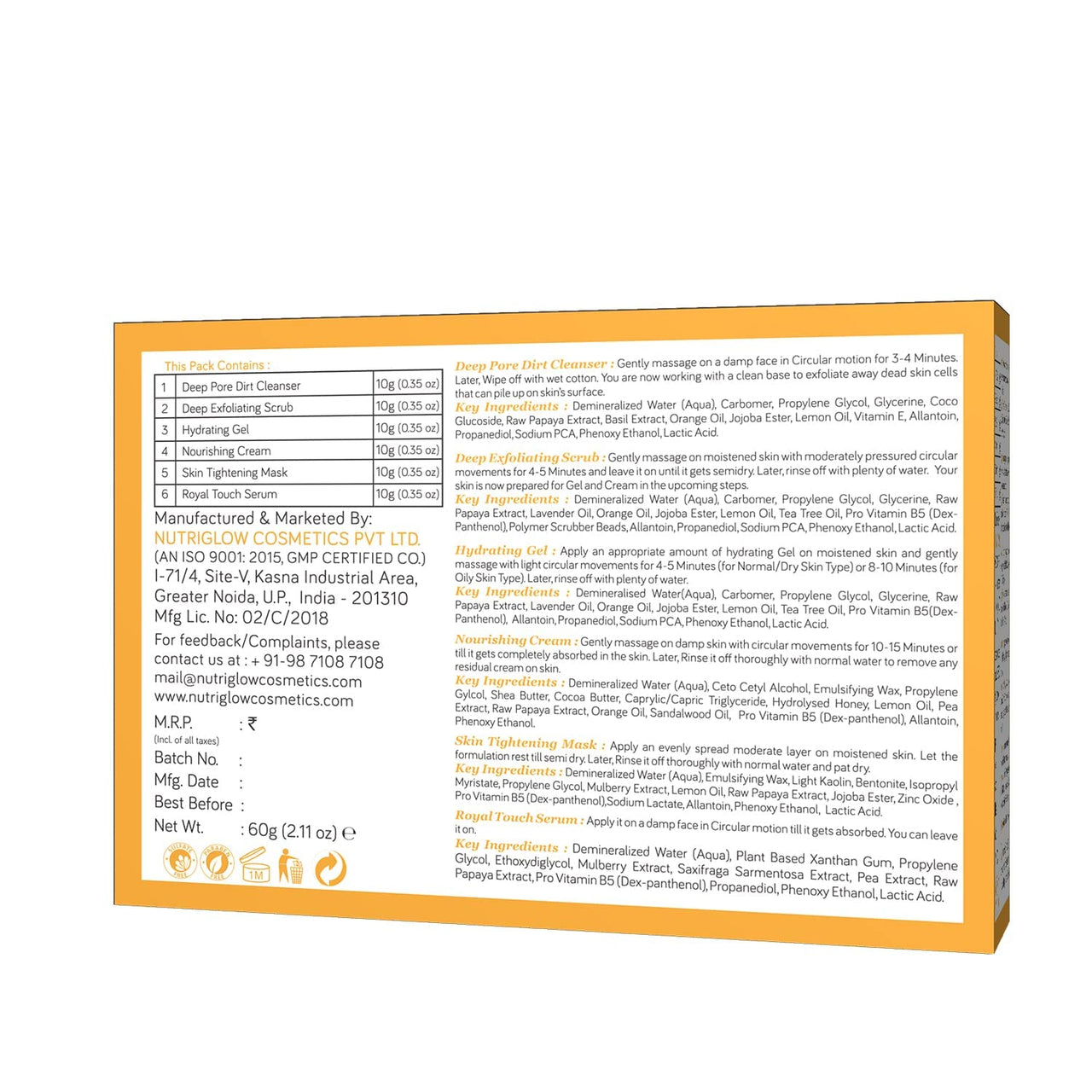 NutriGlow NATURAL'S Advanced Pro Formula Papaya Facial Kit for Glowing Skin Cleanup Kit for Even Skin Tone, 60gm