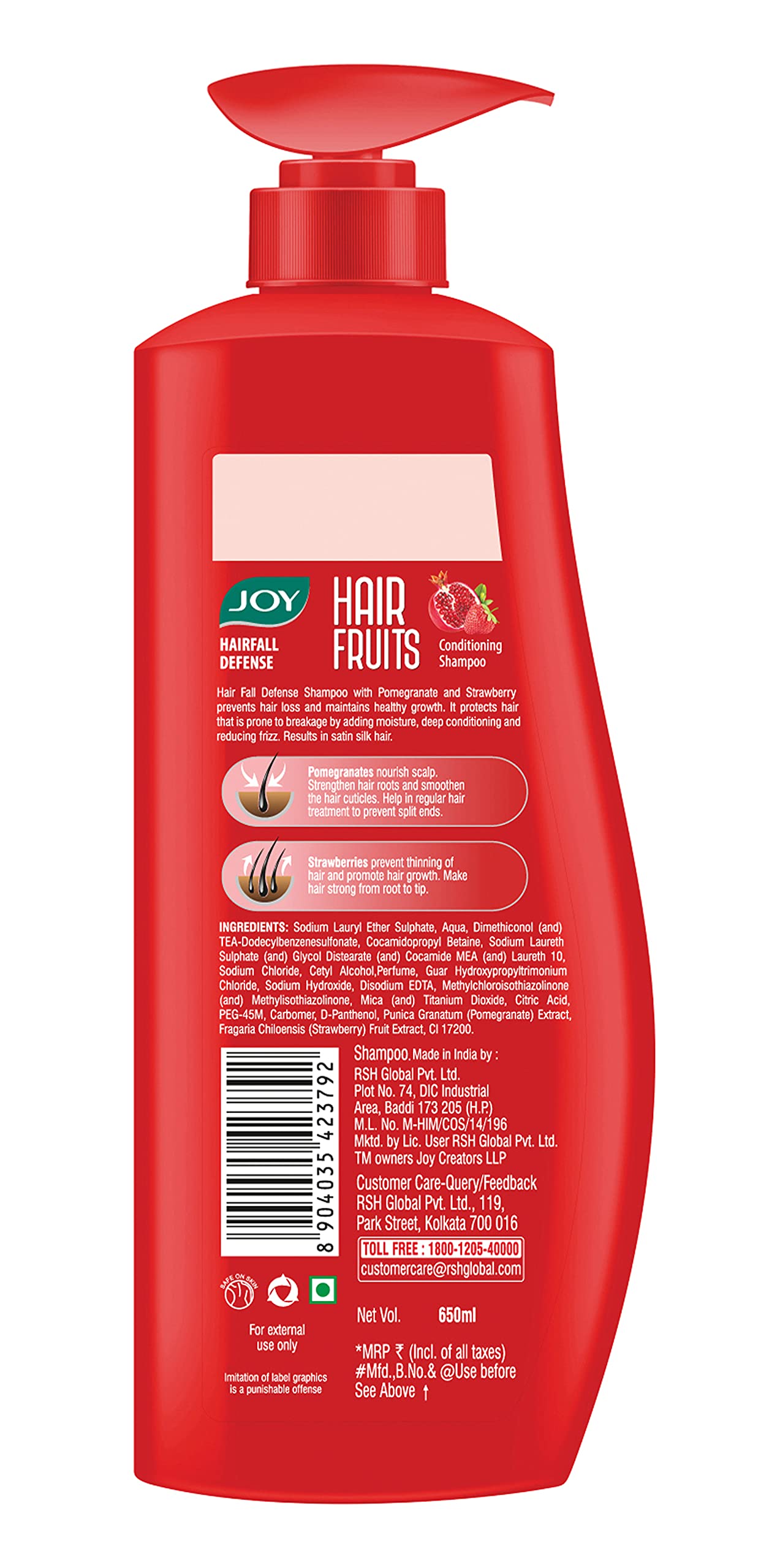 Joy Hair Fruits Hairfall Defense Conditioning Shampoo Enriched with Pomegranate & Strawberry, 650 ml