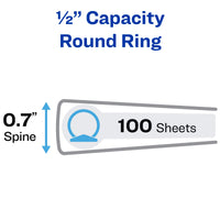 Avery Mini Durable View 3 Ring Binder, 1/2 Inch Round Rings, 1 White Binder (27726) 1 Pack 0.5