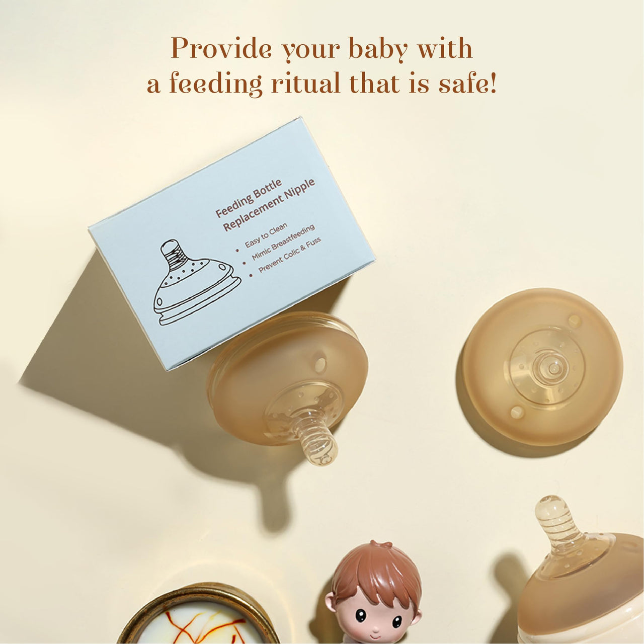 Baby Forest Laad Pyaar Feeding Bottle Replacement Nipple | Medium Flow | Easy to Clean | Mimic Feeding | Prevent Colic & Fuss | Dual Anti-Colic Vent