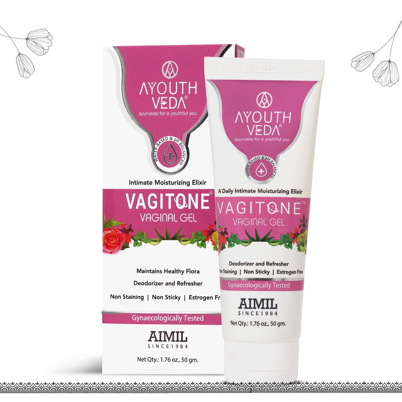 Ayouthveda Vagitone Vaginal Gel for Women | Prevents Dryness, Itchiness & Bad Odor| Enriched With Aloe Vera, Amla & Majhu Phal| Daily Intimate Moisturizing Gel | Non Itching Dryness Non Sticky Staining Sulphate Paraben Free Hypoallergenic for Women (Pack