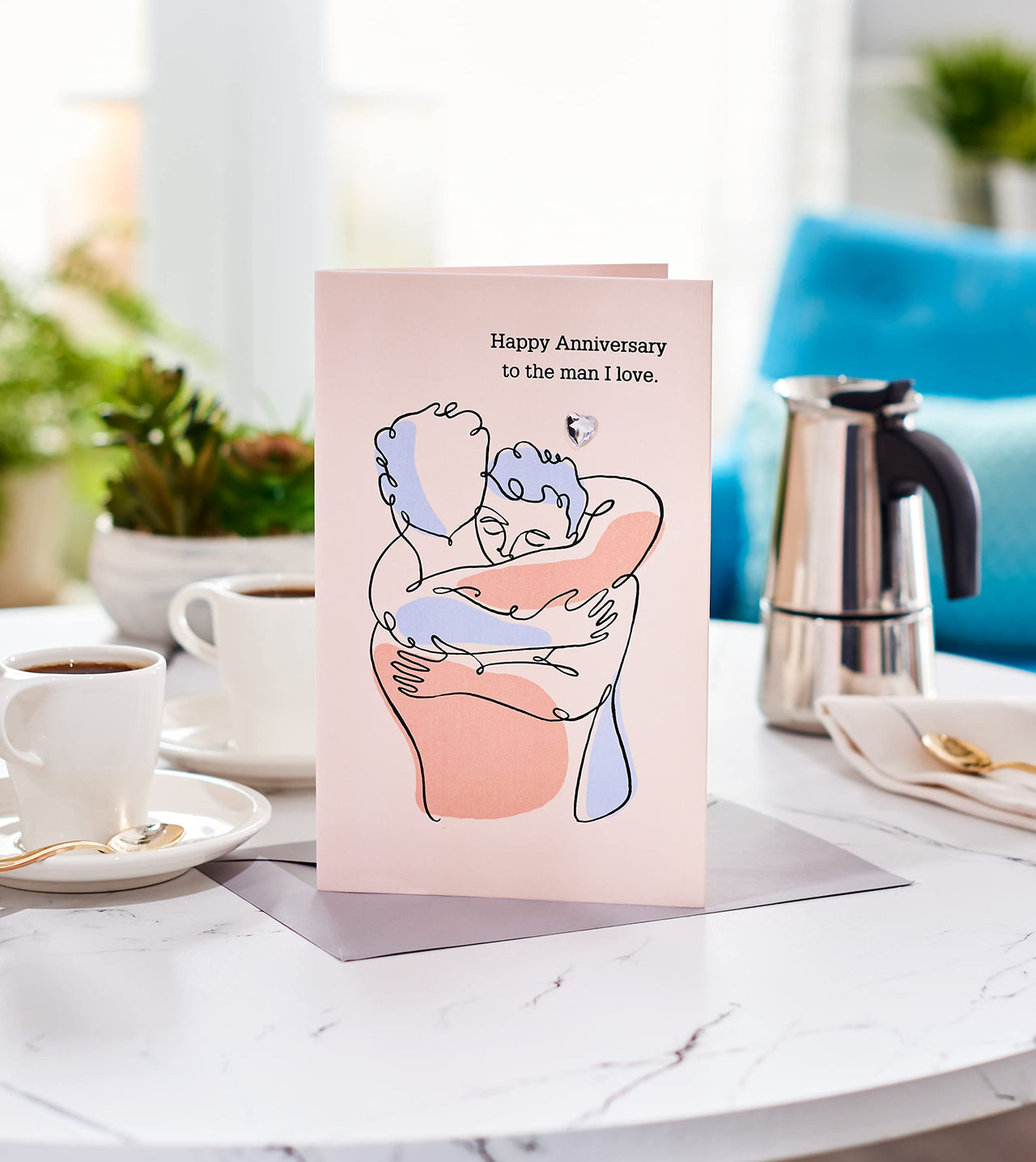 American Greetings Anniversary Card For Him From Him (How Lucky) Silhouettes of 2 Men