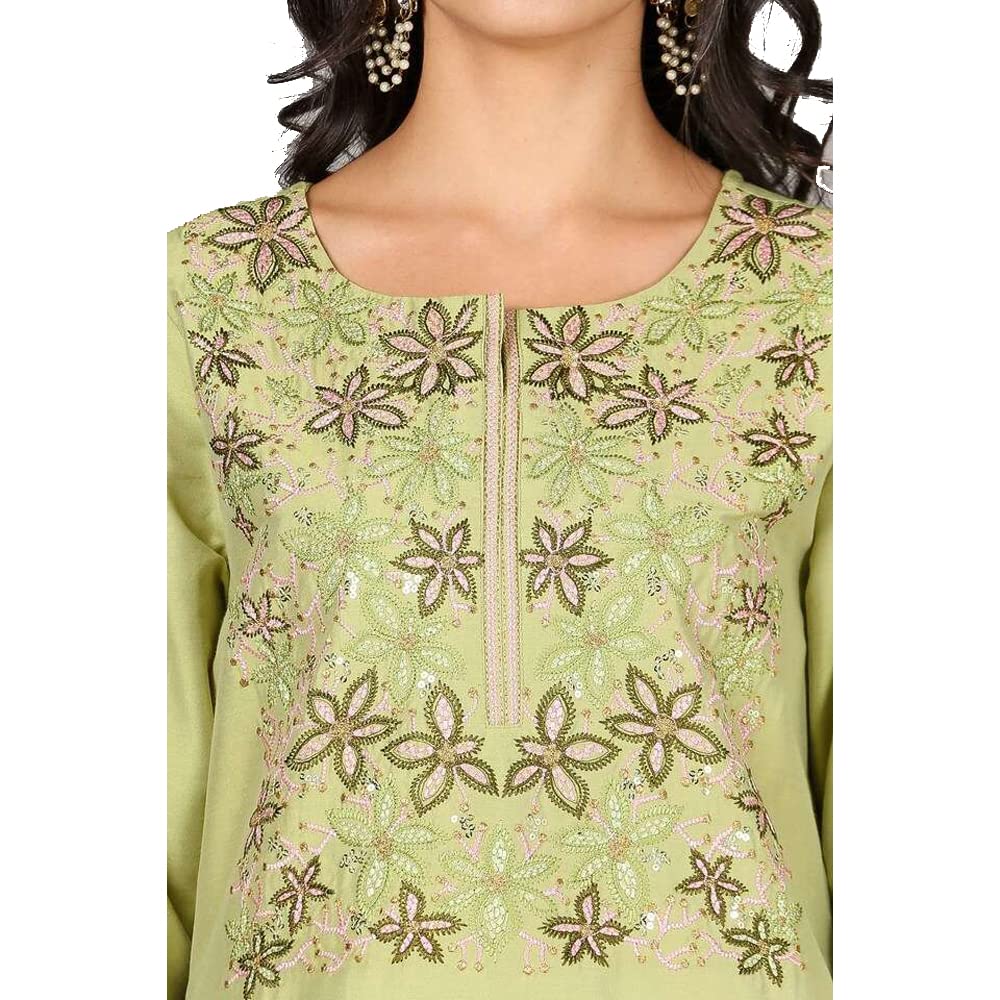 Kashish Women's  Viscose Embroidered Round Neck Straight Fit Kurta