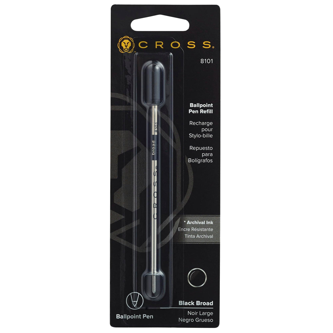 Cross Ballpoint Pen Refill - Black - Broad - Packaged One Per Card Broad, 1-Pack