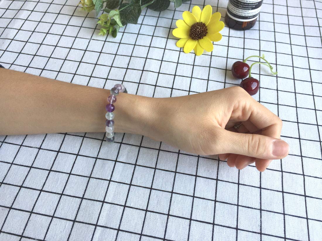 Adabele Natural Gemstone Bracelet 7.5 inch Stretchy Chakra Gems Stones 8mm (0.31") Beads Healing Crystal Quartz Women Men Girls Gifts (Unisex) Multi-color Fluorite 7.0 Inches