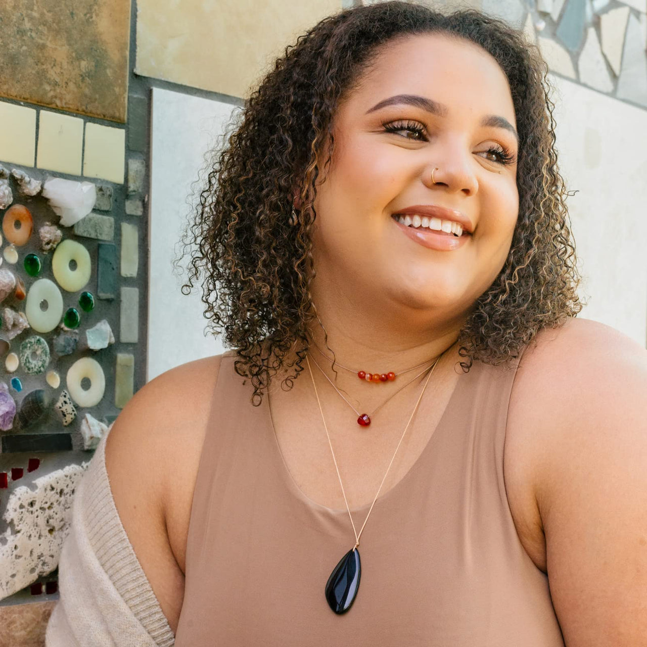 ﻿SoulKu Gemstone Necklace, Handmade Healing Crystal Jewelry, Motivation Jewelry For Women, Five Faceted Gemstone Beads, 16" Nylon Cord plus 2" Extender with Lobster Clasp (Carnelian, Abundance) Carnelian