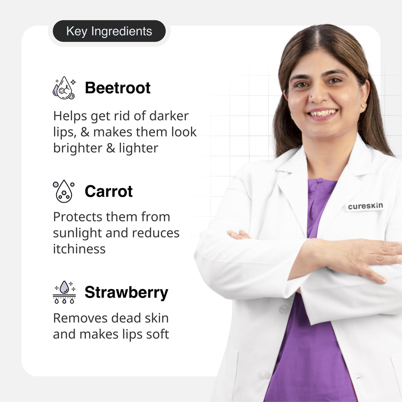 Cureskin Tinted Lip Balm For Women And Men |Hydrates & Protects For Lip Tint With Beetroot,Carrot & Strawberry |Lip Lightening Balm For Dark Lips |Tinted Lip Balm For Dark Lips To Lighten,1 Count