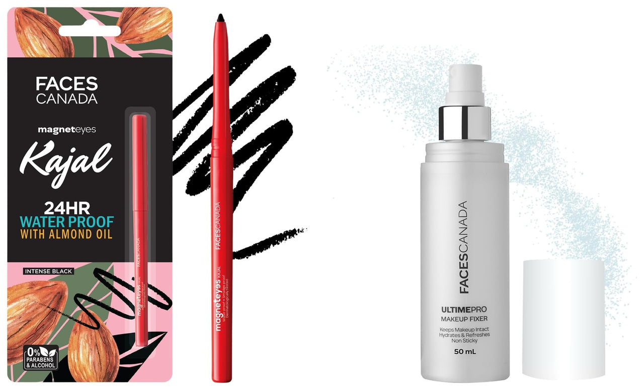 FACESCANADA Ultime Pro Makeup Fixer 50 Ml And Faces Canada Magneteyes Kajal - Black, 0.35G Almondoil & Vitamine
