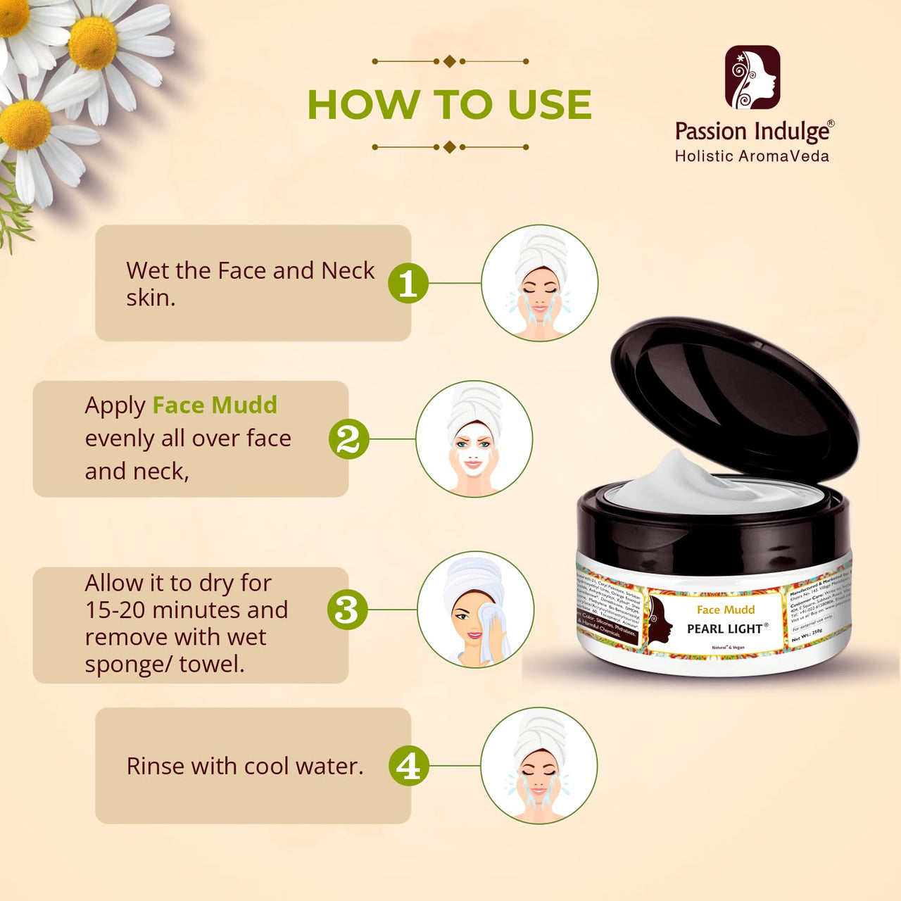 Passion Indulge Pearl Light Natural Face Mudd Pack for Glowing Skin, Spot Reduction, Skin Lightening, Reduce Pigmentation, Brown Spots and Freckles, 100% Natural - 250gm
