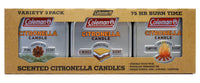 Coleman Scented Tin Citronella Candle - 3 Pack, S'Mores, Pine and Campfire Variety Pack 3 Pack - 6 oz tins