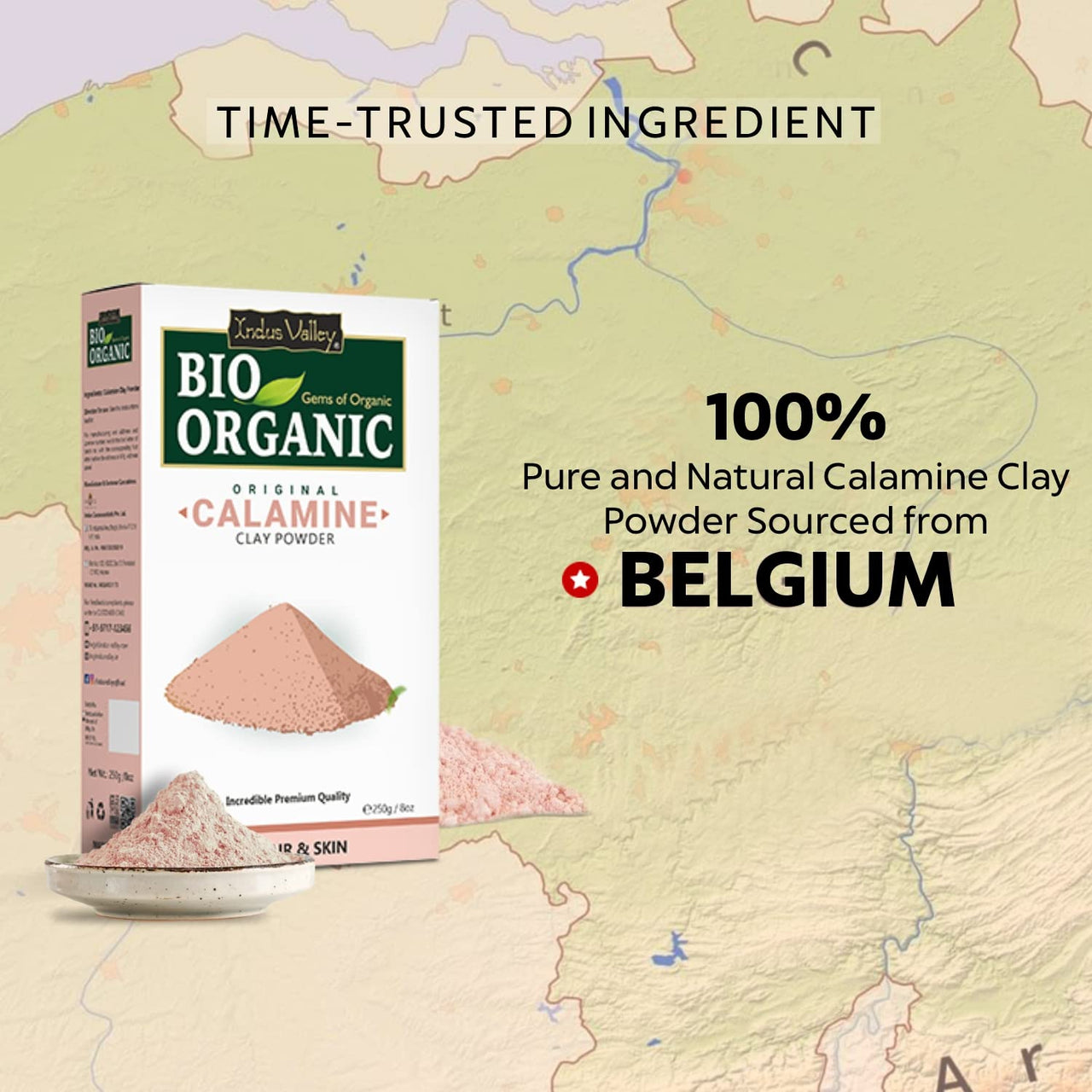 INDUS VALLEY Bio Organic 100% Natural Calamine Clay Powder | Healing Clay for Face & Skin Care (250 gm)