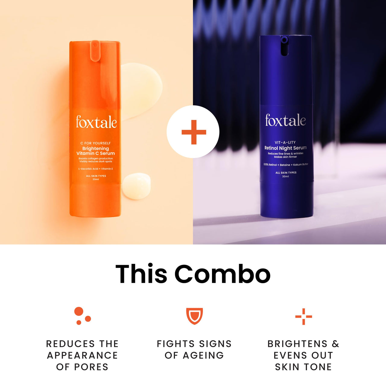 Foxtale Day & Night Serum Kit | 15% Vitamin C Face Serum + 0.15% Retinol Anti-Ageing Night Cream | Get radiant, bright skin & reduce fine lines & wrinkles | For men & women both