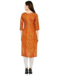 InTrend Forever Bandhani Foil Print Designer || Cotton Kurta for Ladies || Straight Fit || Zari & Sequins lace || Kurtis for Women