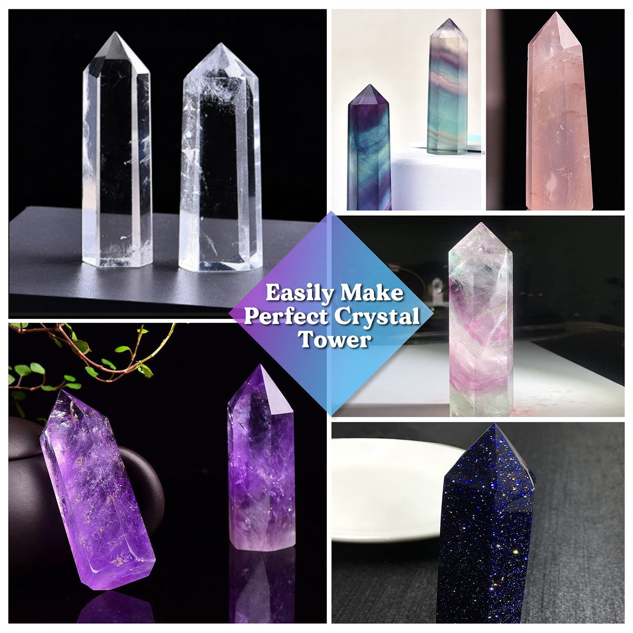 LET's RESIN Crystal Tower Resin Molds, Large Crystal Point Silicone Molds for Resin, 3 Different Sizes Epoxy Resin Molds for DIY Resin Flowers Crystals, Faux Quartz Healing Crystal, Home Decors