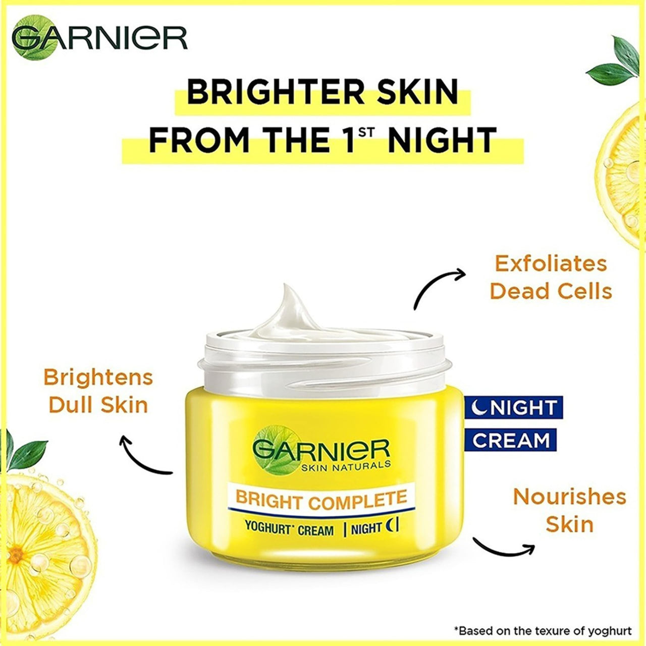 Garnier Skin Naturals, Night Cream, Anti-Dark Spots & Brightening, Bright Complete Vitamin C Yoghurt, 40 g