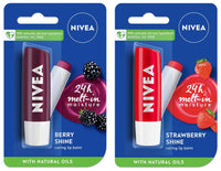 NIVEA Lip Balm, Fruity Blackberry Shine And NIVEA Lip Balm, Fruity Strawberry Shine,2 Count (Pack of 1)
