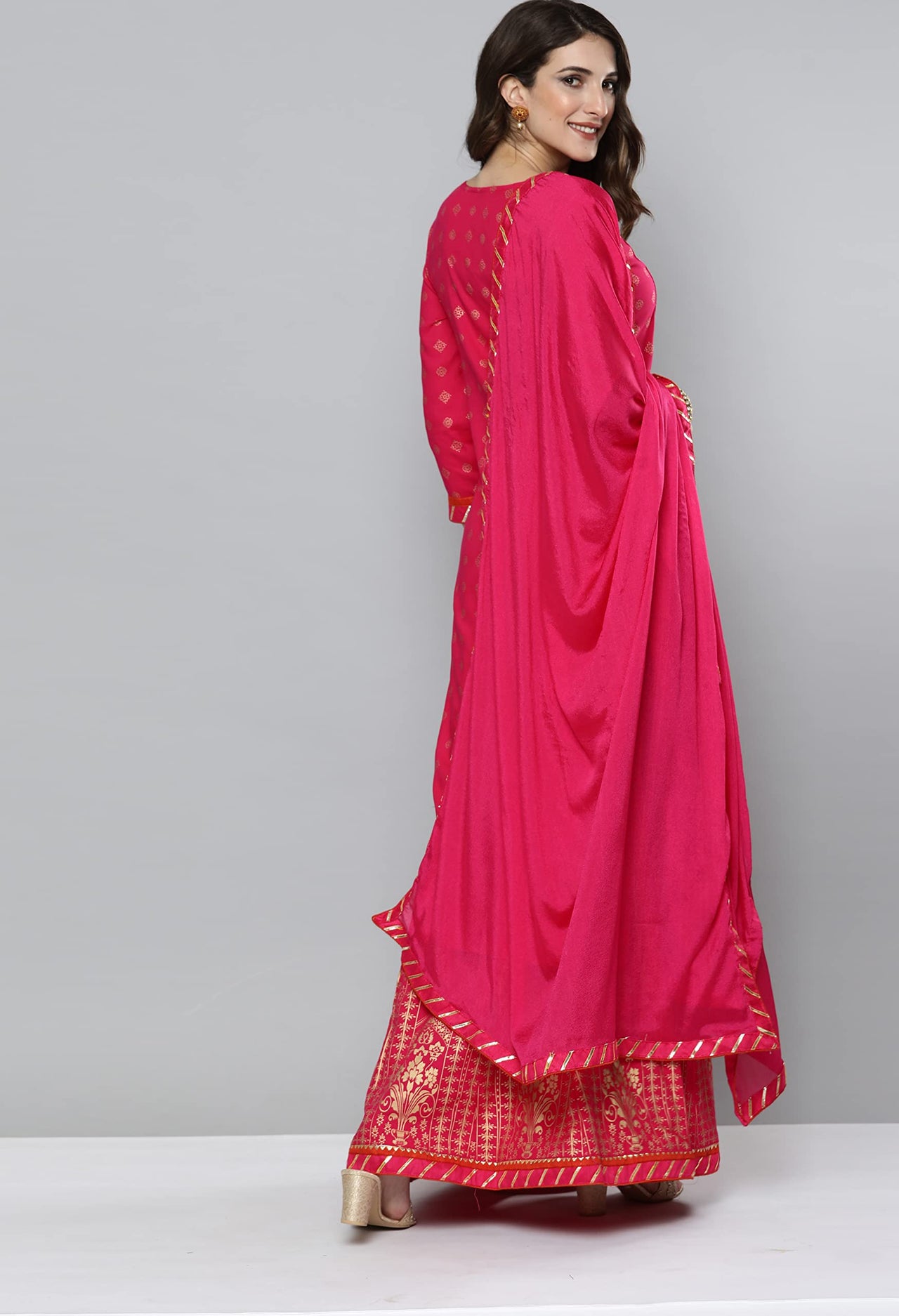 LYMI LABEL Rayon Embroidered Foli Printed Stitched Kurta Skirt set with Gota patti Dupatta