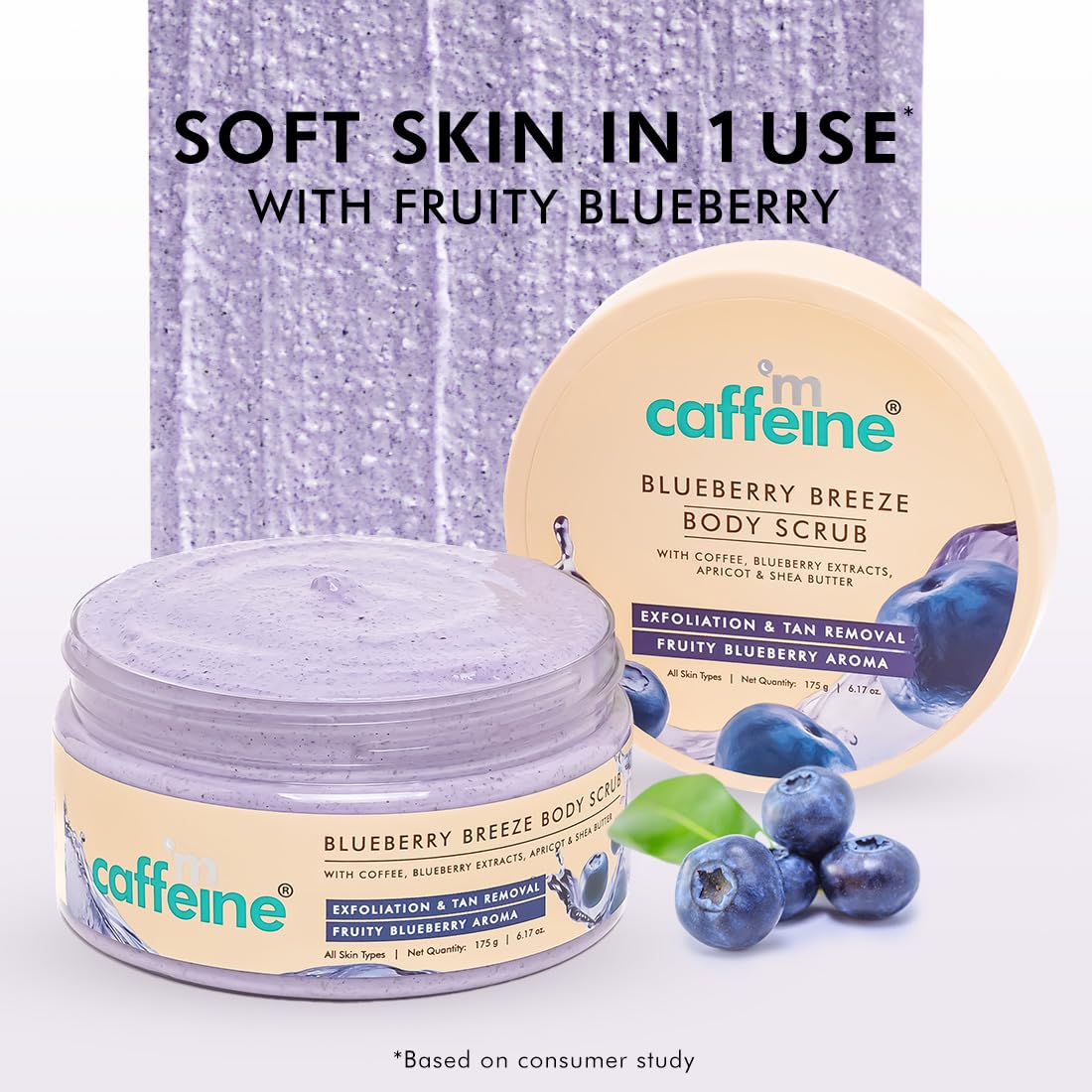 Mcaffeine Blueberry Breeze Body Scrub for Glowing Skin With Coffee, Apricot & Shea Butter | Removes Tan, Nourishes, Moisturizes | Exfoliating Scrub | Fruity Aroma for Men & Women - 175G