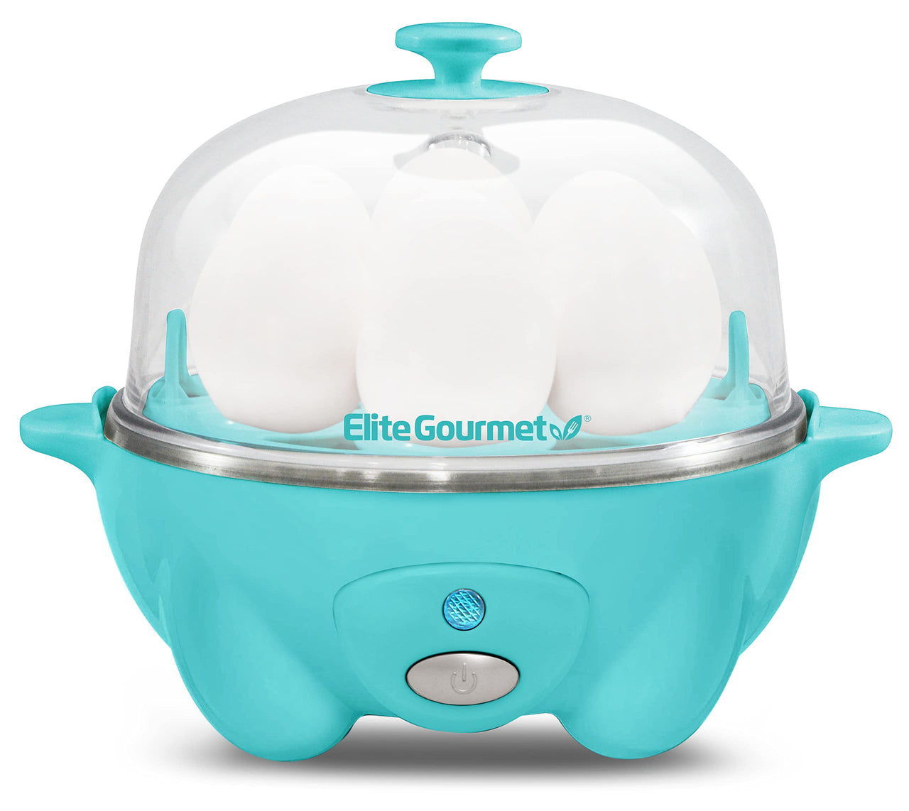 Elite Gourmet EGC-007T# Rapid Egg Cooker, 7 Easy-To-Peel, Hard, Medium, Soft Boiled Eggs, Poacher, Omelet Maker, Auto Shut-Off, Alarm, 16-Recipe Booklet, Teal 7 Egg Blue