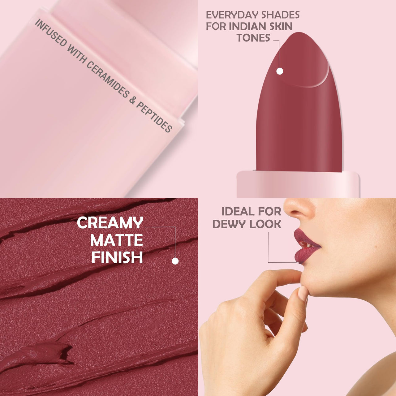 Glamveda Creamy Matte Long Lasting Lipstick with Ceramides & Peptides, Lightweight, 12 Hour Wear, Smudgeproof & Transferproof - Impulsive 304