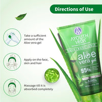Ayouthveda Aloe Vera Gel 150 gm for Face, Body & Hair | Aloe Vera Skin/Hair Gel With Neem & Tulasi Vitamin Extracts | Calms Sunburn & Promotes Even Skin Tone (Pack Of 2;150ml each)