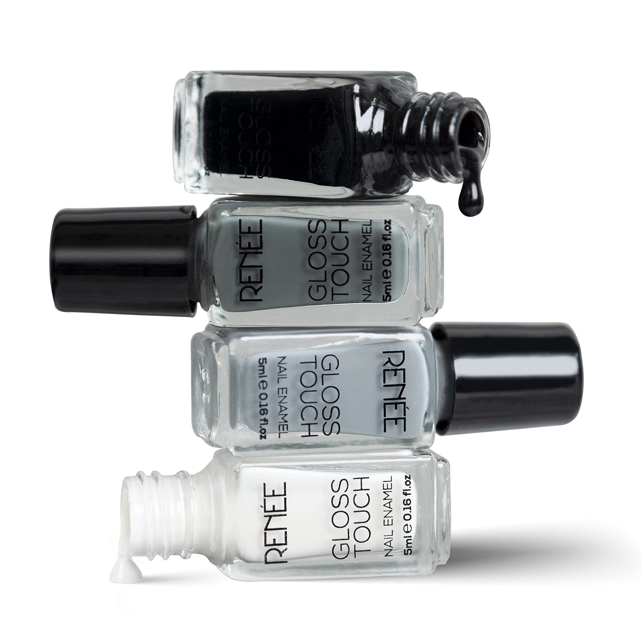 RENEE Gloss Touch Nail Paint Set Of 4 & Gloss Touch Nail Paint, Quick Drying & Glossy Finish Gel Finish Nail Kit, Highly Pigmented & Long Lasting Enamel, Chip Resistant 5 Ml